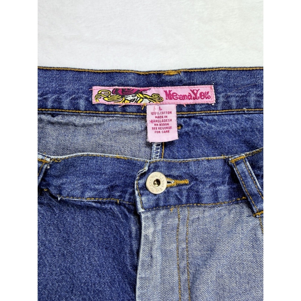 Me and You Vintage 90s Patchwork Denim Maxi Skirt L Boho Raw Hem Multi Wash Blue - Picture 2 of 6